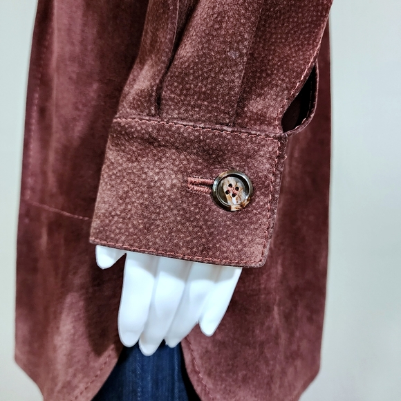 VTG FOX RUN Burgundy Brown Suede Leather Button Down Shirt Jacket - Picture 5 of 15